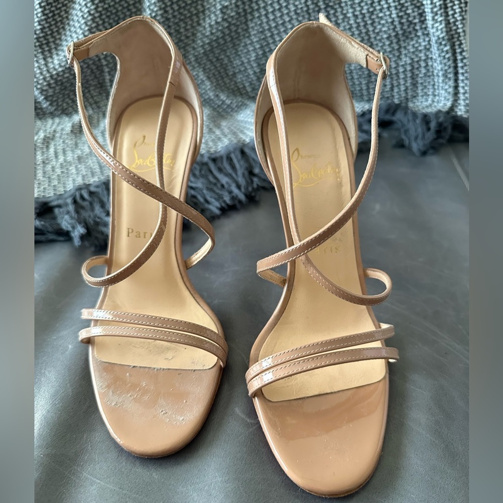 Christian Louboutin patent leather, nude heels